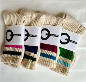 STRIPE Green Cotton Crew Socks