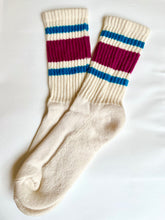 Load image into Gallery viewer, STRIPE Wine Cotton Crew Socks