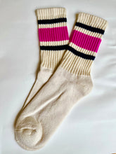 Load image into Gallery viewer, STRIPE Neon Pink Cotton Crew Socks
