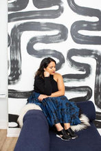 Load image into Gallery viewer, Model wearing Black leather &amp; black patent lace-up urban sneaker.