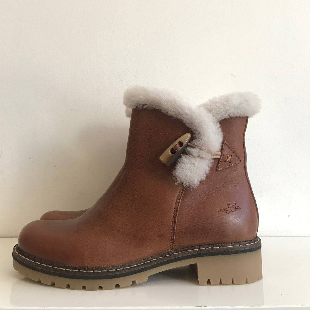 HOP Tan Leather And Shearling Ankle Boot