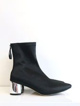 Load image into Gallery viewer, URBAN SATIN Black Ankle Boot with Silver Heel