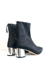 Load image into Gallery viewer, URBAN SATIN Black Ankle Boot with Silver Heel