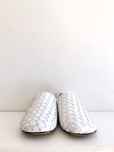 WOVEN KID - White Woven Leather Flat