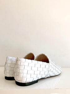 WOVEN KID - White Woven Leather Flat