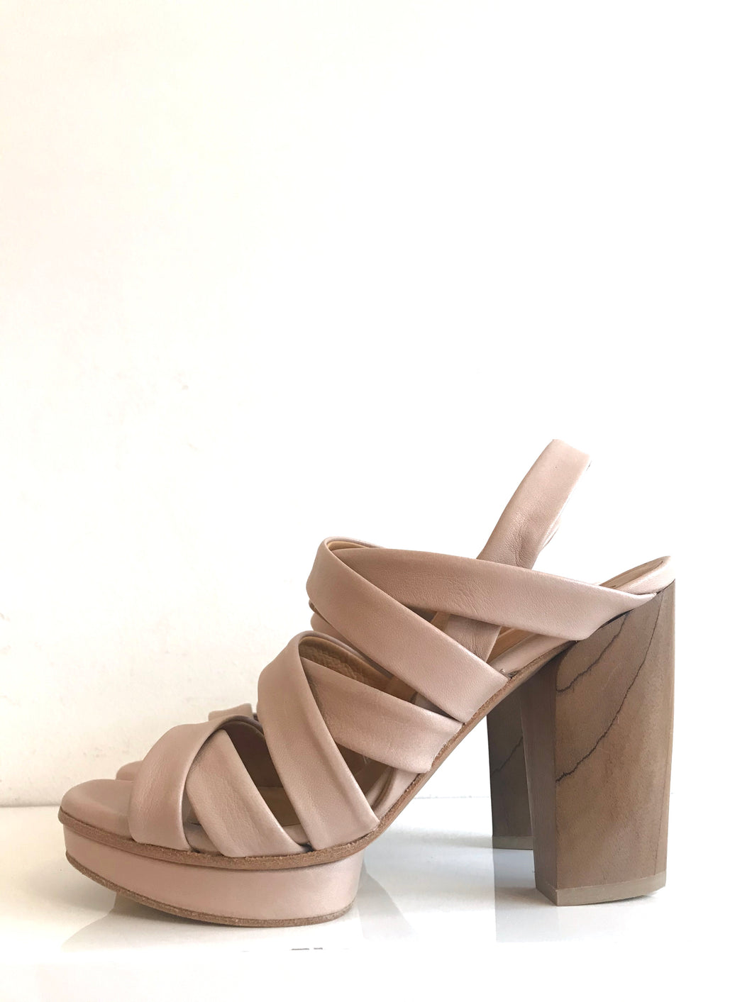UFO - Open-Toed Strappy Sandal in a Soft Beige Leather