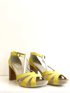 JANE - Yellow Leather Peep-Toe Sandal