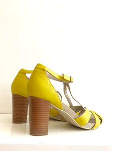 JANE - Yellow Leather Peep-Toe Sandal