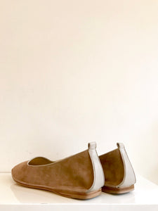 678 - Flat Slip on Shoe in a Soft Light Tan Suede