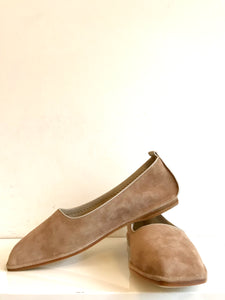 678 - Flat Slip on Shoe in a Soft Light Tan Suede