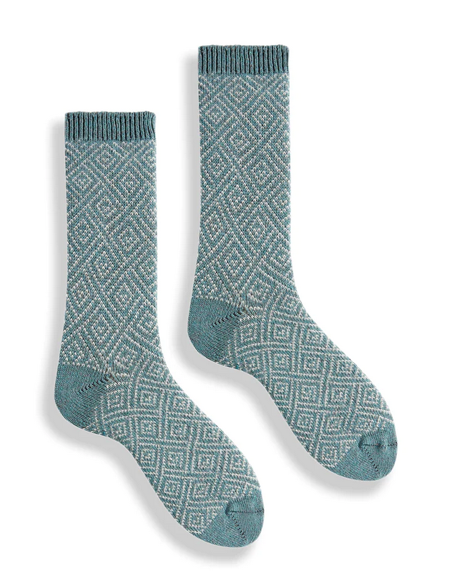 GEOMETRIC DIAMOND WOOL CASHMERE CREW Mineral Blue