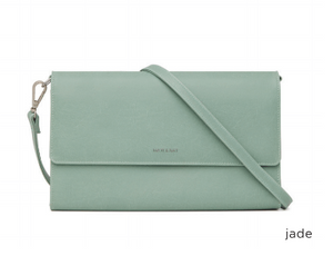 Pale green vegan leather crossbody bag and clutch