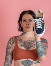 Load image into Gallery viewer, Model holding Navy leather chunky sneaker