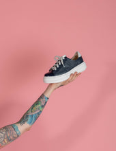 Load image into Gallery viewer, Model holding Navy leather chunky sneaker