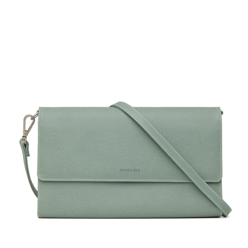 Pale green vegan leather crossbody bag and clutch