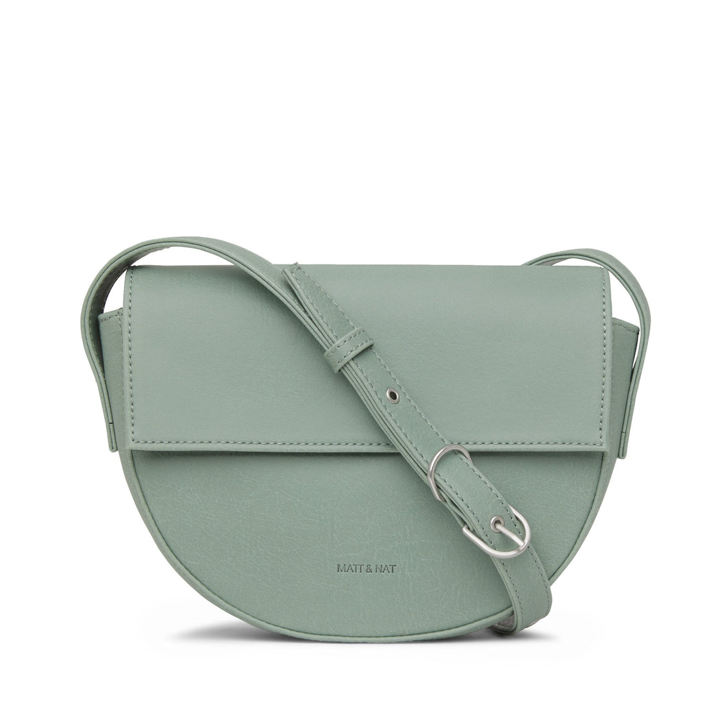 Pale green vegan leather half circle crossbody bag