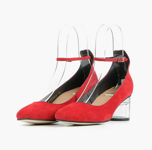 CLASSY CYLINDER PUMP Red Suede Heel