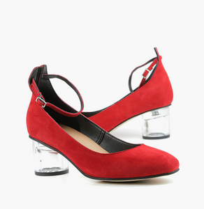 CLASSY CYLINDER PUMP Red Suede Heel