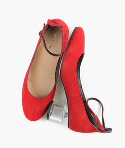 CLASSY CYLINDER PUMP Red Suede Heel