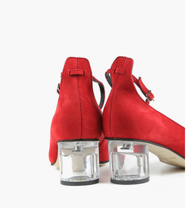 CLASSY CYLINDER PUMP Red Suede Heel