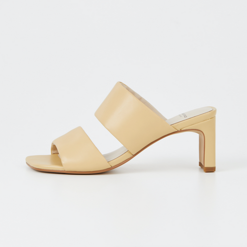 Light yellow leather strappy high mule