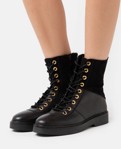 BILLIE HIGH Black Leather & Suede Lace-Up Boot