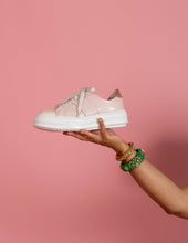 Load image into Gallery viewer, Model holding Pink and Cream chunky sneaker