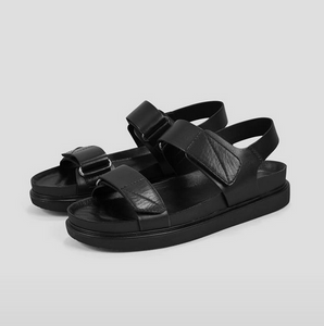 ERIN Black Leather Chunky Sports Sandals