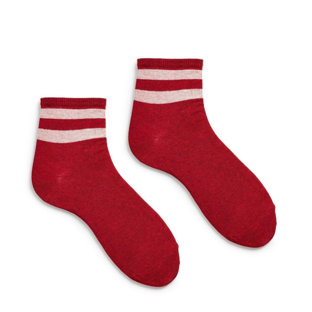 STRIPE COTTON Anklet Sock Red
