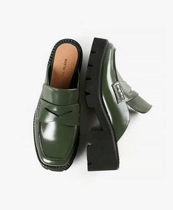 LUGG LADY MULE Green Leather Loafers