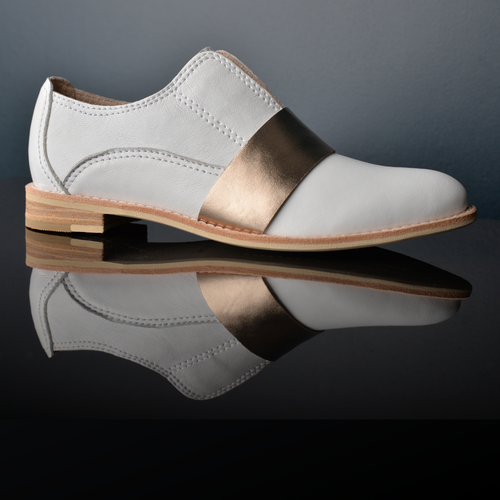 SUNLIGHT White Leather & Gold Oxfords