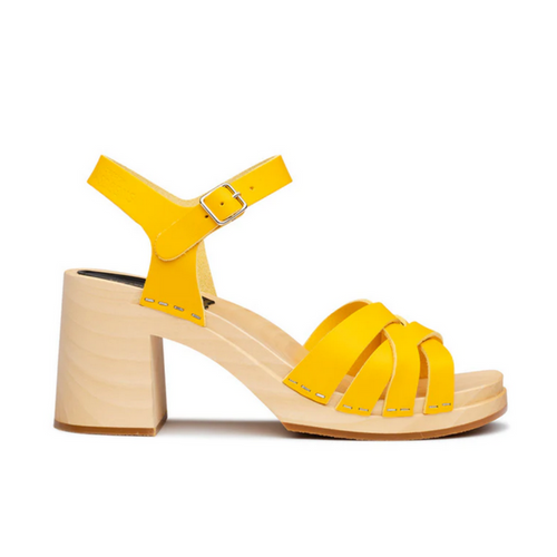 Yellow leather wooden heel sandal