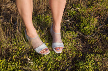 Load image into Gallery viewer, Silver mesh sandals on the foot