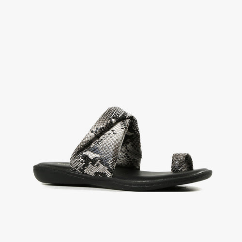 Snakeprint Leather Flat Sandal