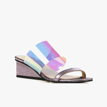 Load image into Gallery viewer, Silver Leather Wedge Sandal with two straps