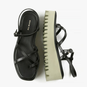 STRAPPY FLATFORM Black Leather Sandal