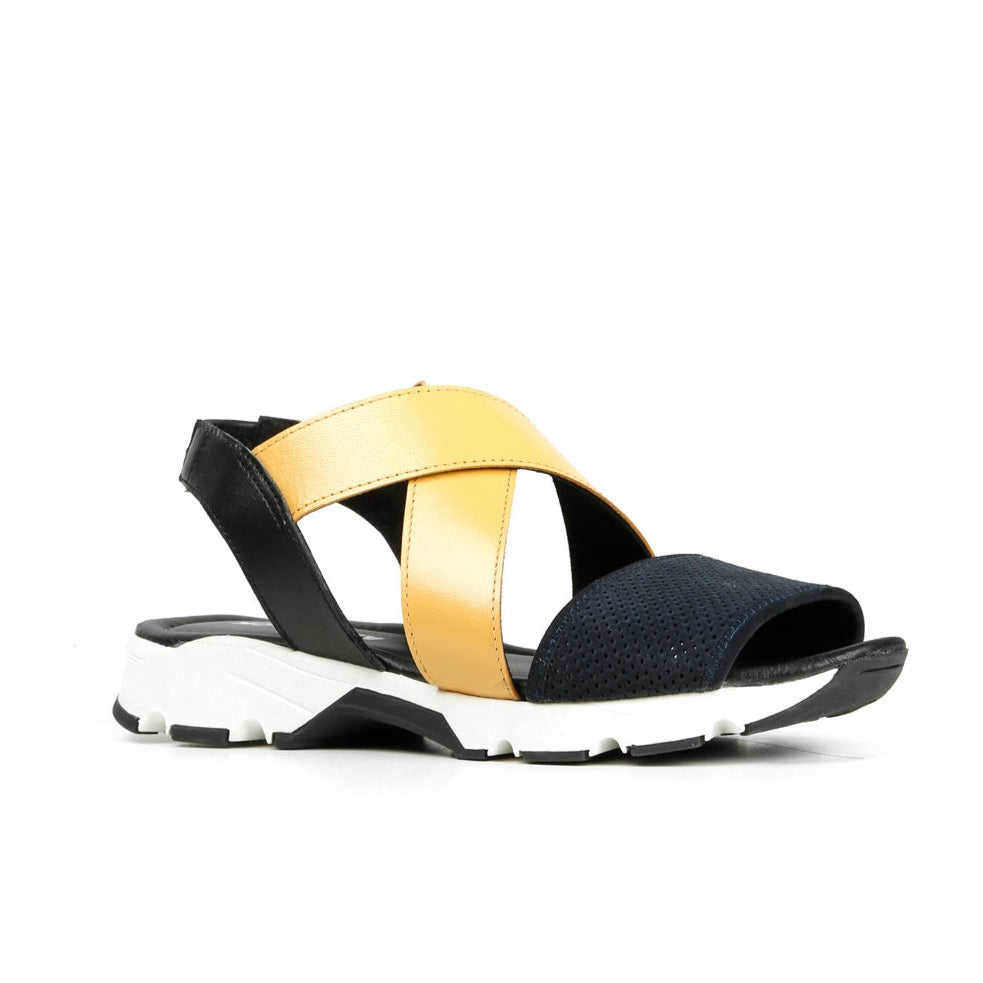 CROSS STRAP BAND Yellow & Navy Sandal