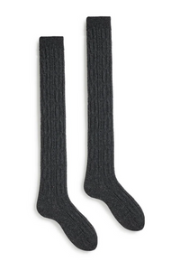 CABLE WOOL CASHMERE Over-the-knee Charcoal Grey