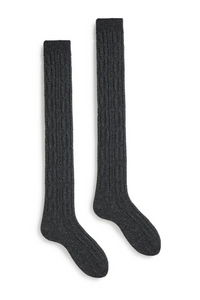 grey colored tall sock with cable knit detail