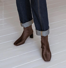 Load image into Gallery viewer, ARLO Stretch Boots in Brown Satin
