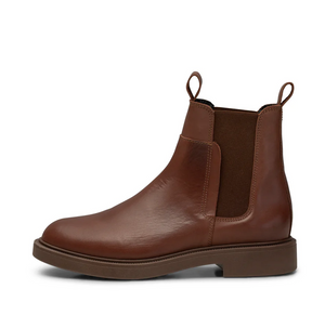 Brown chelsea boot with tab pull ons