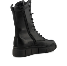Load image into Gallery viewer, Mid rise black boot with inside zip and laces