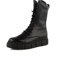 Black leather lace up mid rise boots