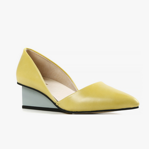 SQUARED OFF Yellow & Seafoam Green Wedge Pump