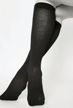 Load image into Gallery viewer, sheer black knee high socks black and white photo