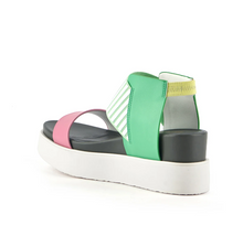 Load image into Gallery viewer, Back View of Green and Pink Platform Sandal