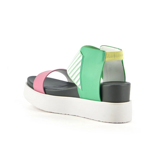 Back View of Green and Pink Platform Sandal