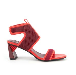 Orange and burgundy Mid Heel sandal 