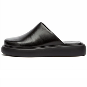 Black Leather Flat Mules