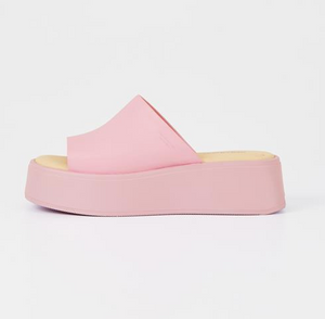 Pink Leather Platform Slide Sandal